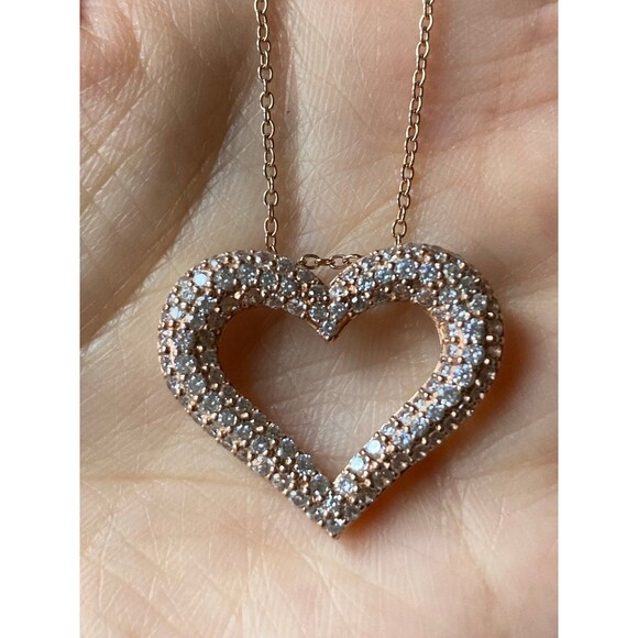 Ross simons sterling silver rose gold vermeil heart pendant Necklace - Picture 1 of 8